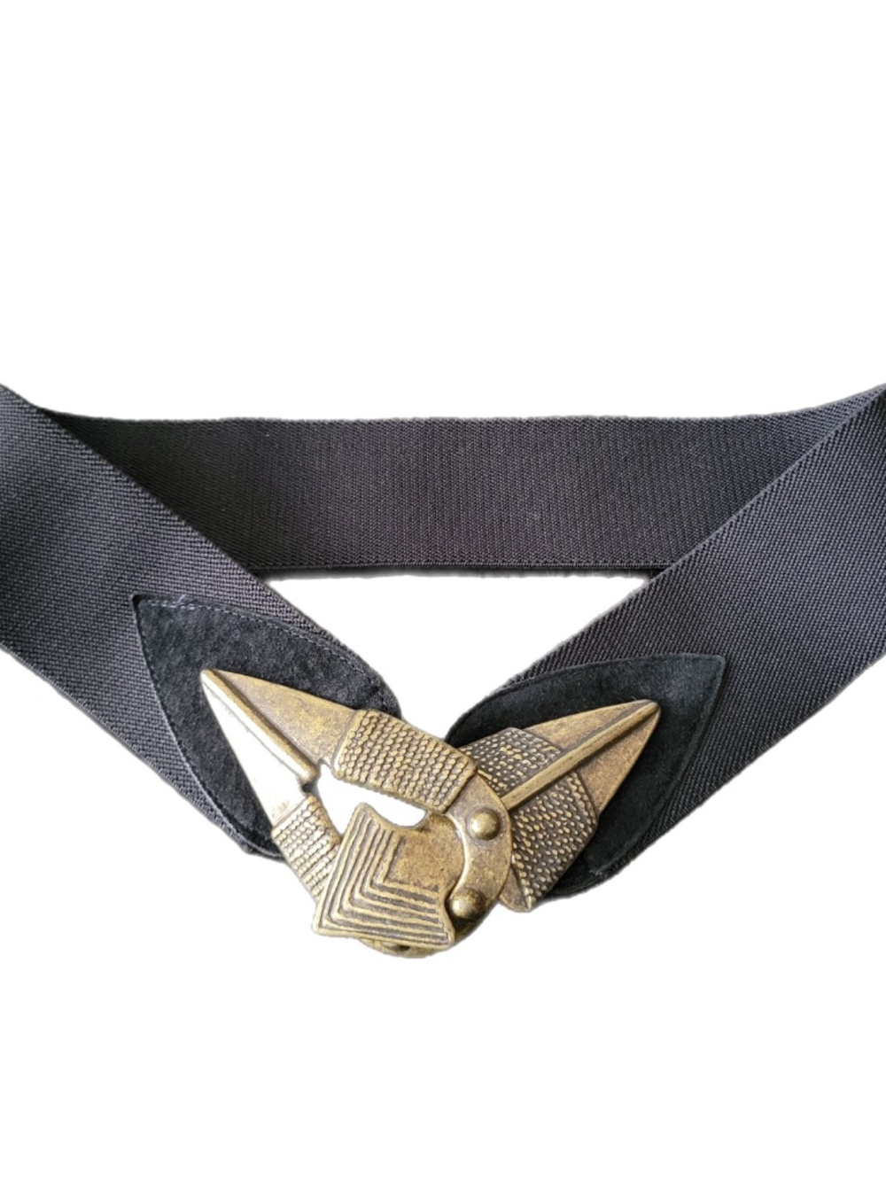Black Stretch Belt with Brass Tone Arrow Head Buckle Vintage Waist-Cincher